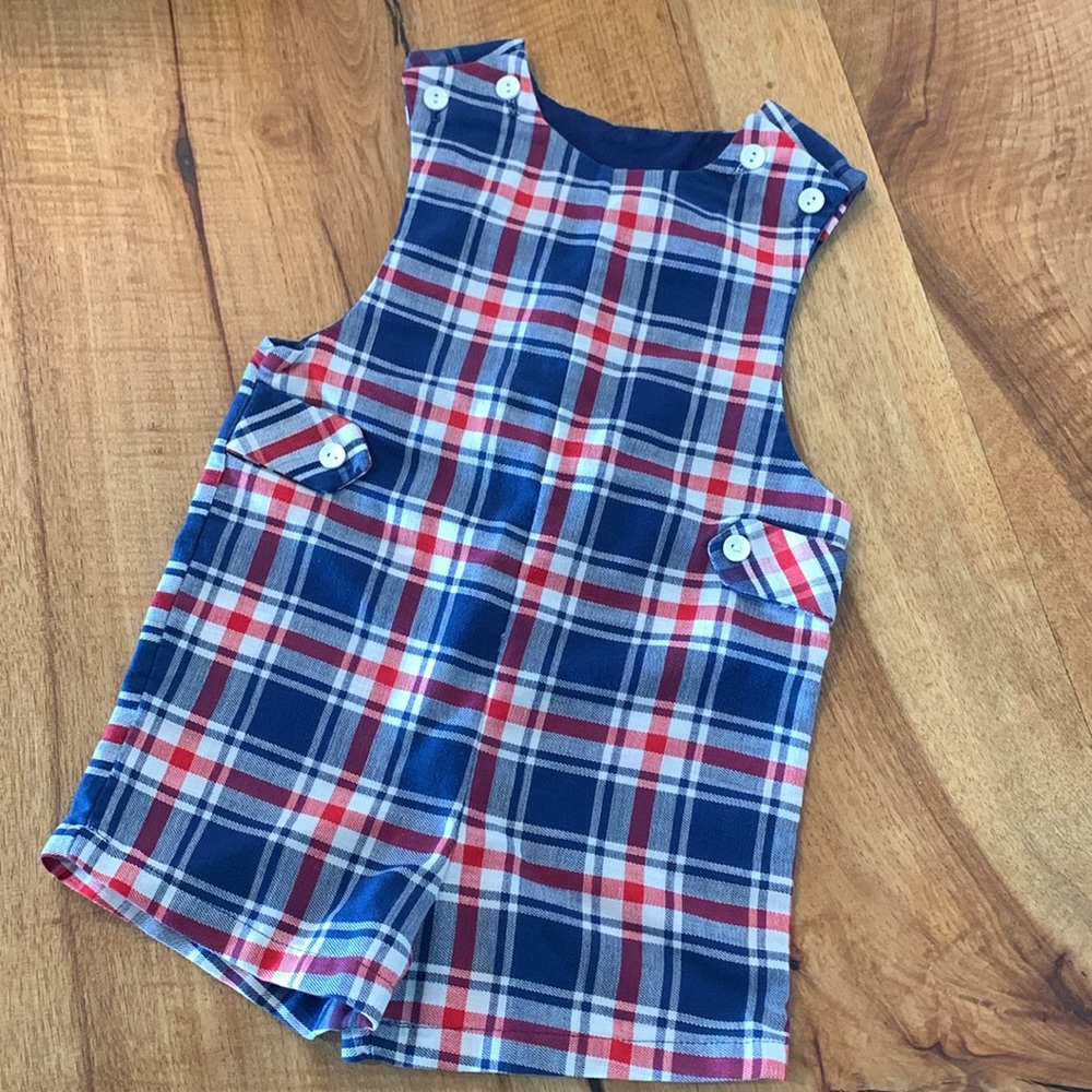 Handmade Plaid  romper with Button Detail